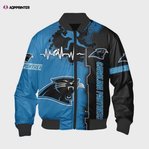 Carolina Panthers Graphic Ball Logo Pattern Bomber Jacket – White And Blue