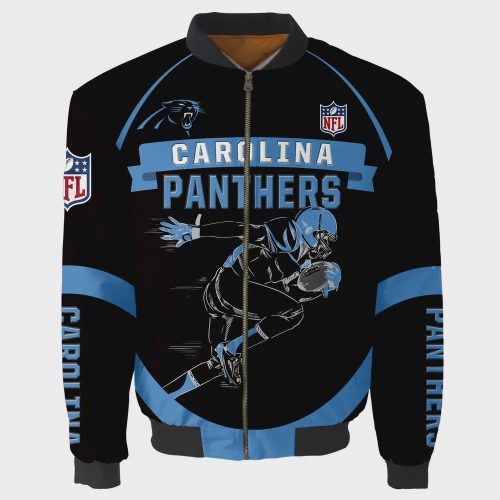 Carolina Panthers Logo Pattern Bomber Jacket – Blue And Black