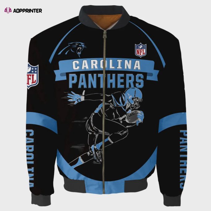 Carolina Panthers Logo Pattern Bomber Jacket – Blue And Black