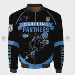 Carolina Panthers Players Running Pattern Bomber Jacket – Black And Blue