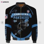 Carolina Panthers Players Running Pattern Bomber Jacket – Black And Blue