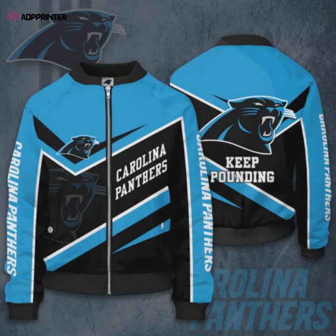 Carolina Panthers Team Logo Pattern Bomber Jacket – Blue And Black