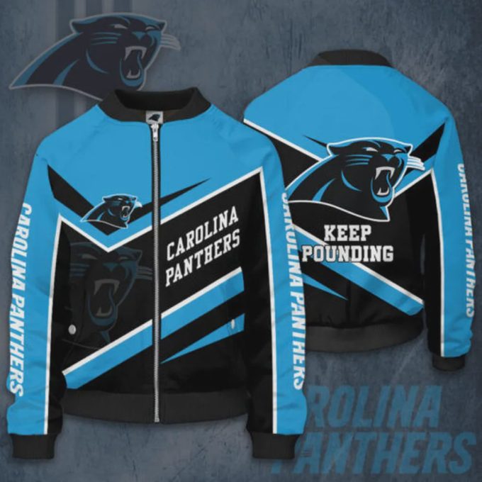 Carolina Panthers Team Logo Pattern Bomber Jacket – Blue And Black