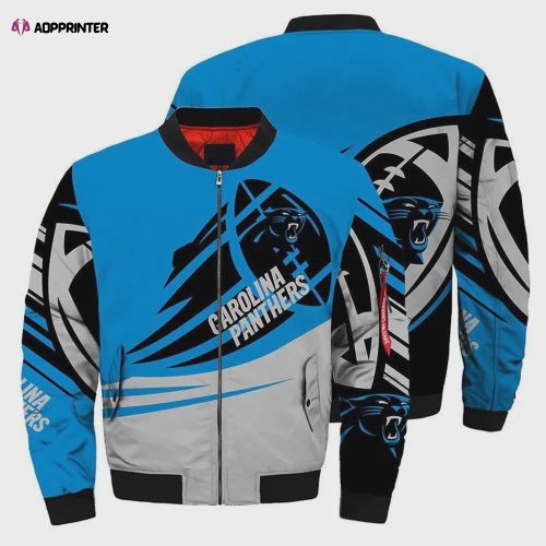 Carolina Panthers Player Running Pattern Bomber Jacket – Black And Blue