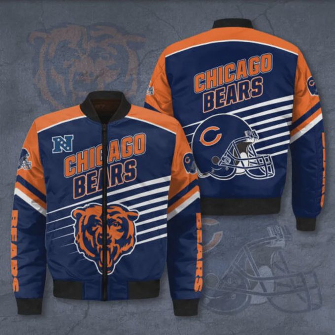 Chicago Bears 3D Logo Pattern Bomber Jacket – Blue And Orange