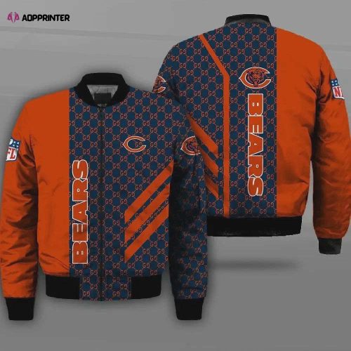 Chicago Bears 3D Logo Pattern Bomber Jacket – Blue And Orange