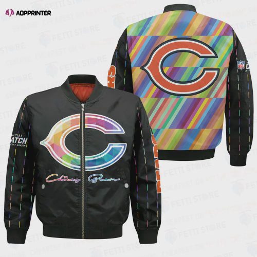 Chicago Bears Team Logo Pattern Bomber Jacket – Navy Blue And Orange