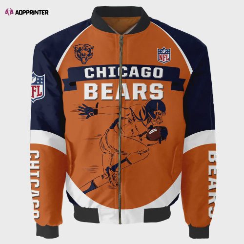 Chicago Bears Team Logo Pattern Bomber Jacket – Orange And Navy