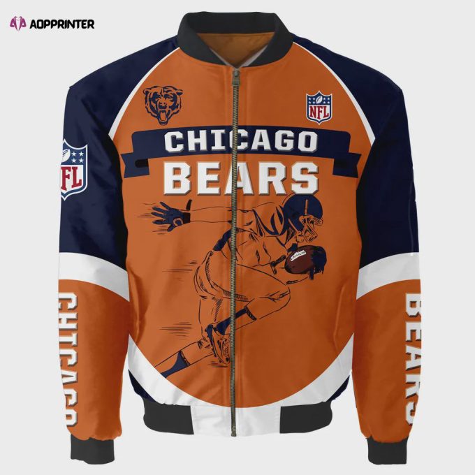 Chicago Bears Players Running Pattern Bomber Jacket – Orange