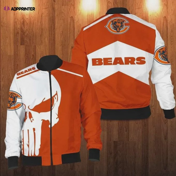 Chicago Bears Punisher Skull Pattern Bomber Jacket – Orange And White