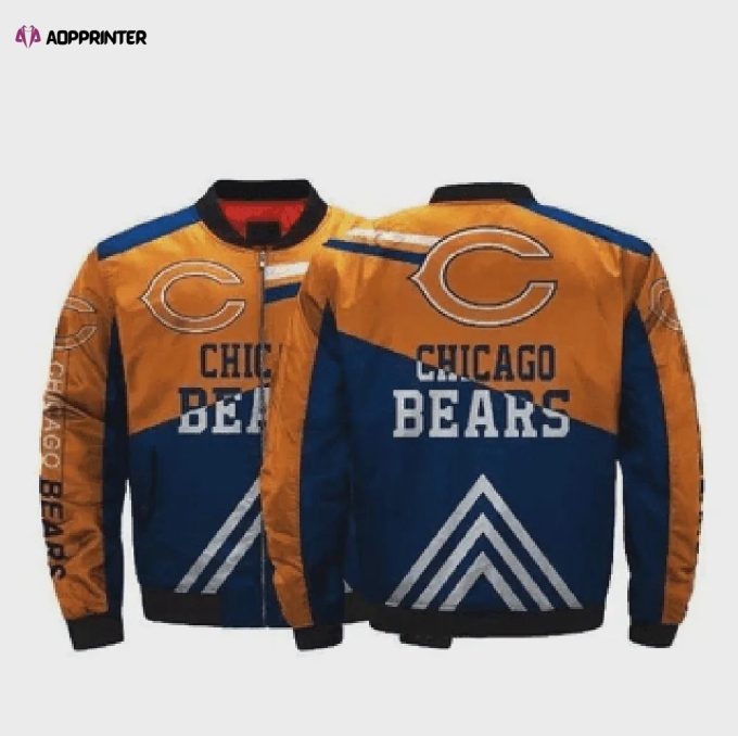 Chicago Bears Team Logo Pattern Bomber Jacket – Blue And Orange