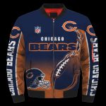 Chicago Bears Team Logo Pattern Bomber Jacket – Navy Blue And Orange