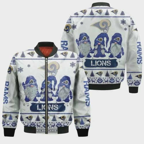 Christmas Gnomes Los Angeles Rams Ugly Pattern Bomber Jacket – White