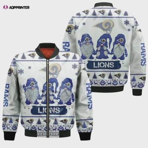 Christmas Gnomes Los Angeles Rams Ugly Pattern Bomber Jacket – White