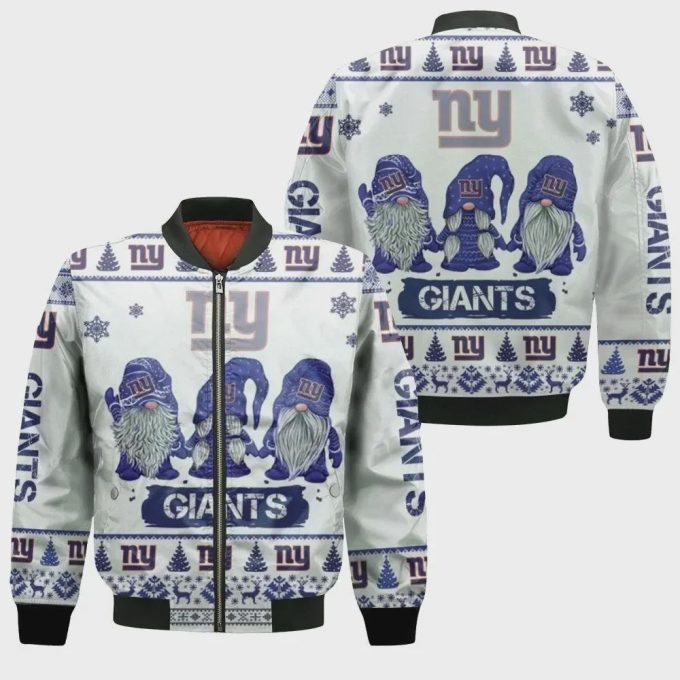 Christmas Gnomes New York Giants Ugly Logo Bomber Jacket – White