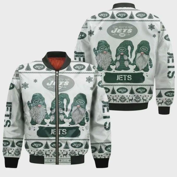 Christmas Gnomes New York Jets Ugly Logo Bomber Jacket – White And Green