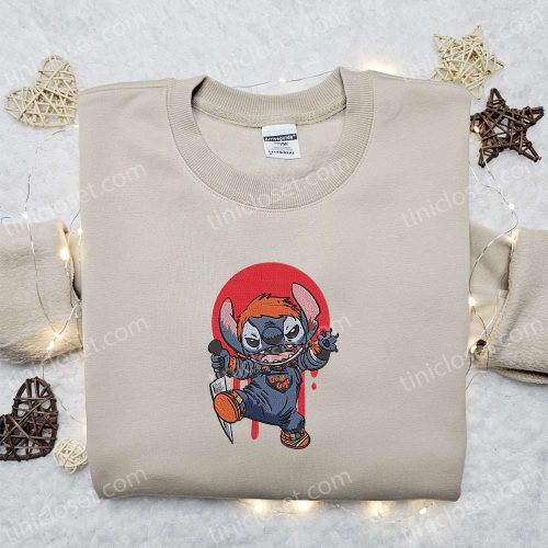 Chucky x Stitch Embroidered Sweatshirt: Disney Halloween Hoodie Best Gifts for Family