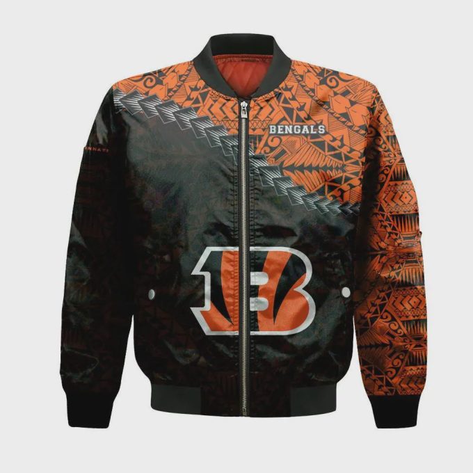 Cincinnati Bengals Bomber Jacket 3D Printed Grunge Polynesian Tattoo