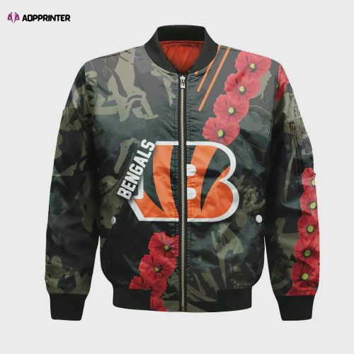 Cincinnati Bengals Logo Pattern Bomber Jacket – White