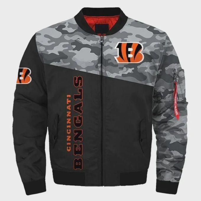 Cincinnati Bengals Camo Pattern Bomber Jacket – Black And Gray