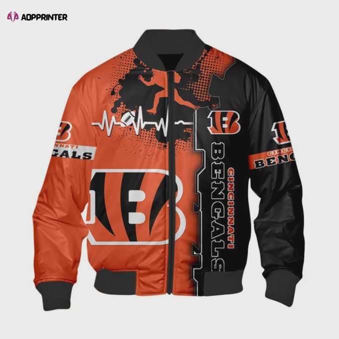 Cincinnati Bengals Heart ECG Line Pattern Bomber Jacket – Orange Black