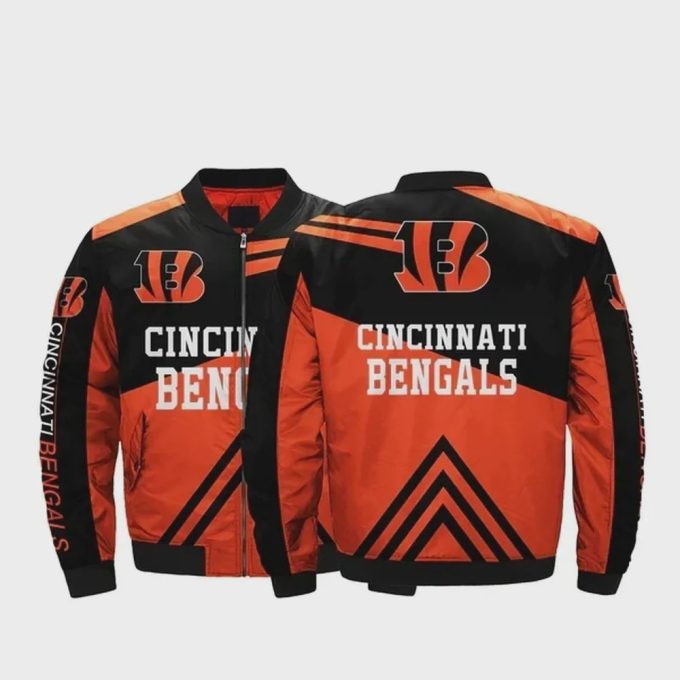 Cincinnati Bengals Logo Pattern Bomber Jacket – Black And Orange