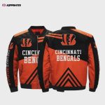 Cincinnati Bengals Logo Pattern Bomber Jacket – Black And Orange