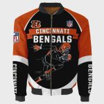 Cincinnati Bengals Players Running Pattern Bomber Jacket – Orange And Red