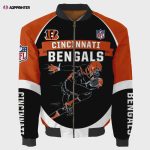 Cincinnati Bengals Players Running Pattern Bomber Jacket – Orange And Red