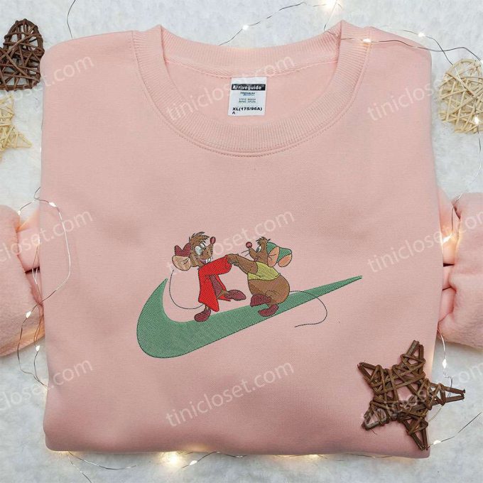 Cinderella Jaq and Gus x Nike Swoosh Embroidered Shirt – Disney Custom Nike Tee