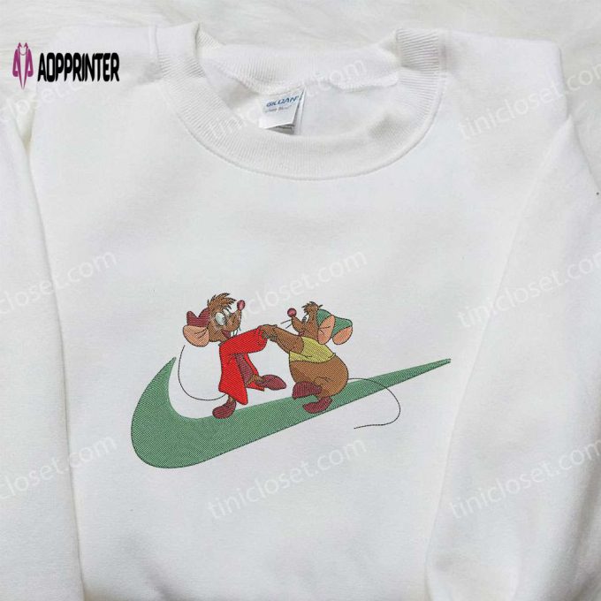 Cinderella Jaq and Gus x Nike Swoosh Embroidered Shirt – Disney Custom Nike Tee