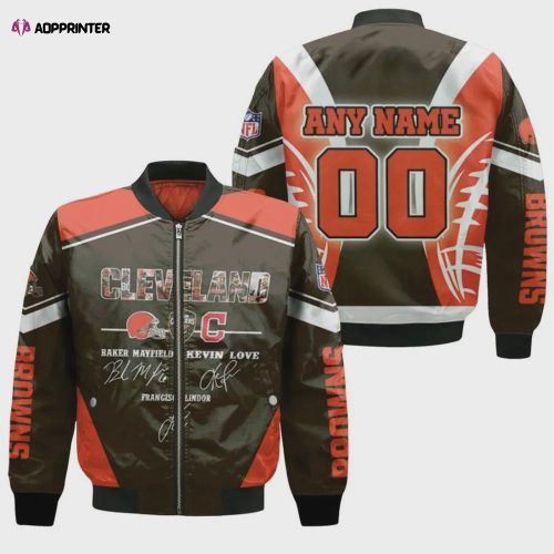 Cleveland Browns Bomber Jacket 3D Printed Grunge Polynesian Tattoo