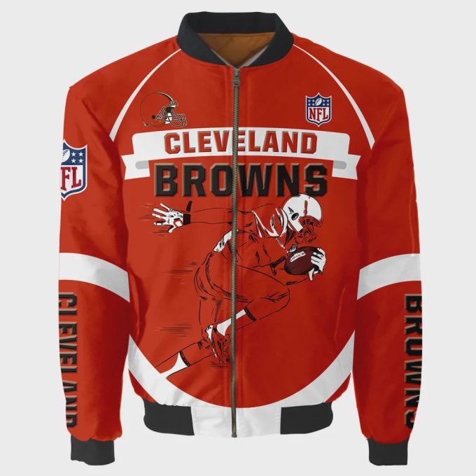 Cleveland Browns Players Running Pattern Bomber Jacket – Red