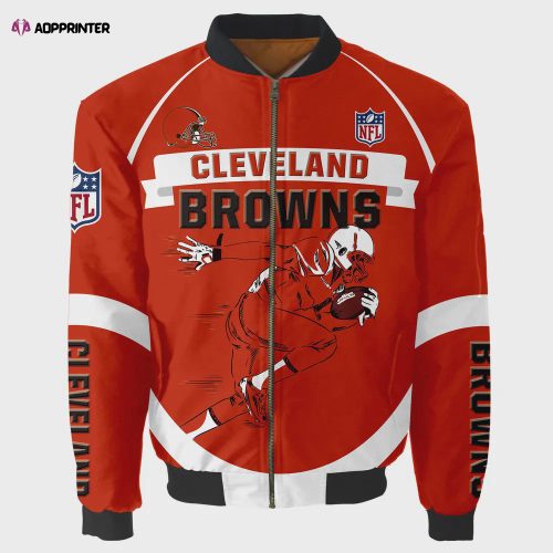 Cleveland Browns Logo Pattern Bomber Jacket – Orange And White