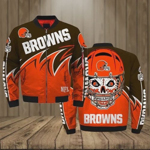 Cleveland Browns Team Logo Pattern Bomber Jacket – Brown And Orange