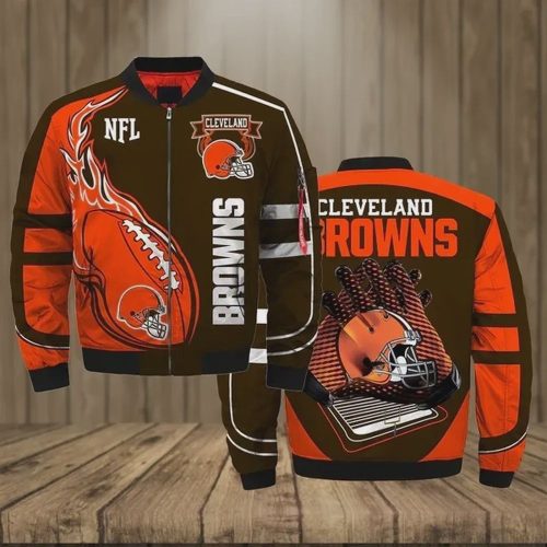 Cleveland Browns Team Logo Pattern Bomber Jacket – Orange And Brown