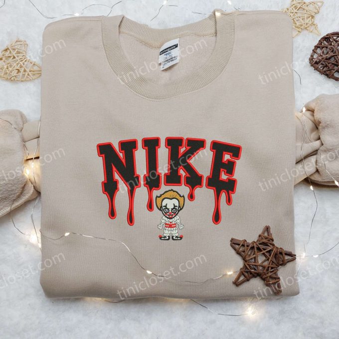 Pennywise x Nike Embroidered Shirt: Customized It Shirt with Clown Design