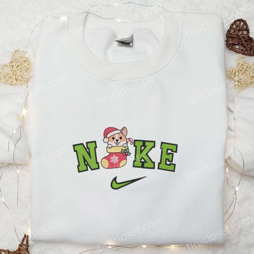 Corgi Dog x Nike Christmas Embroidered Sweatshirt: Cartoon Shirt Best Gift Idea