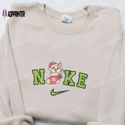 Corgi Dog x Nike Christmas Embroidered Sweatshirt: Cartoon Shirt Best Gift Idea