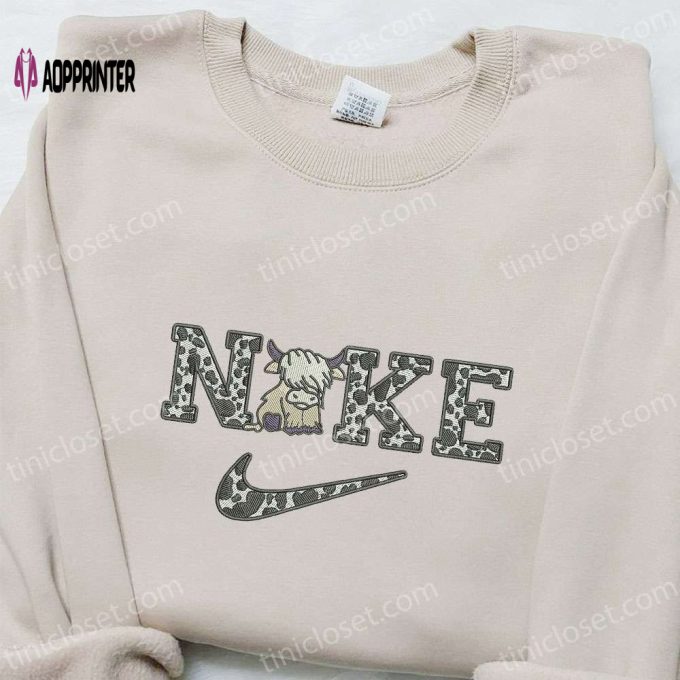 Cow x Nike Embroidered Tshirt Animal Sweatshirt & Hoodie – Unique Nike Inspired Embroidery