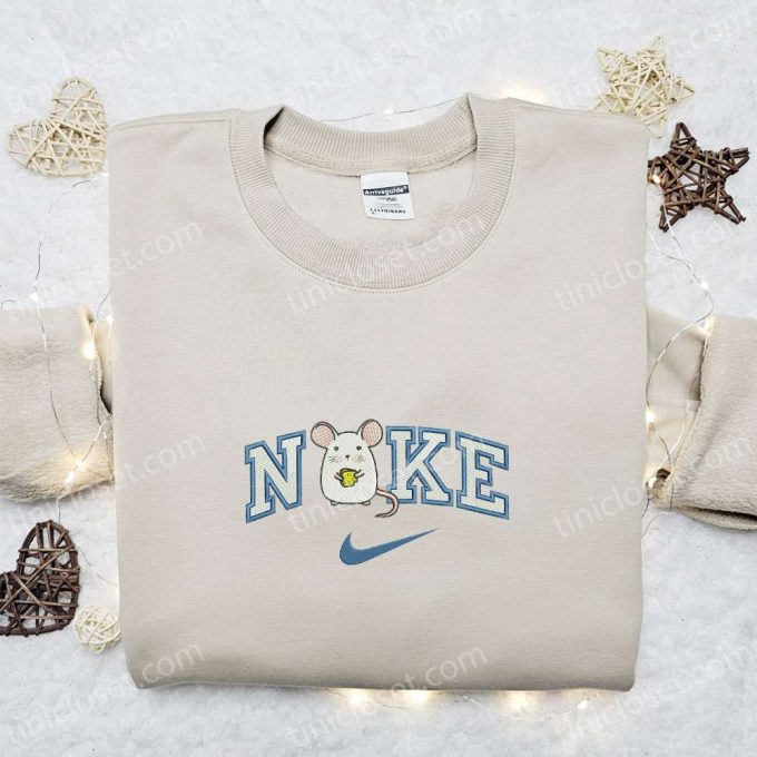 Cute White Mouse x Nike Embroidered Shirt Hoodie & T-Shirt: Cartoon Cheese & Nike Inspired Designs