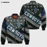 Dallas Cowboys 3D Logo Pattern Bomber Jacket – Black