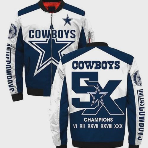 Dallas Cowboys Big Star Pattern Bomber Jacket – Blue White