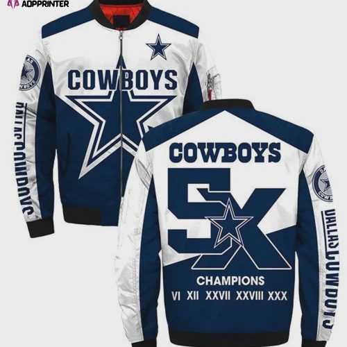 Dallas Cowboys Big Star Pattern Bomber Jacket – Blue White