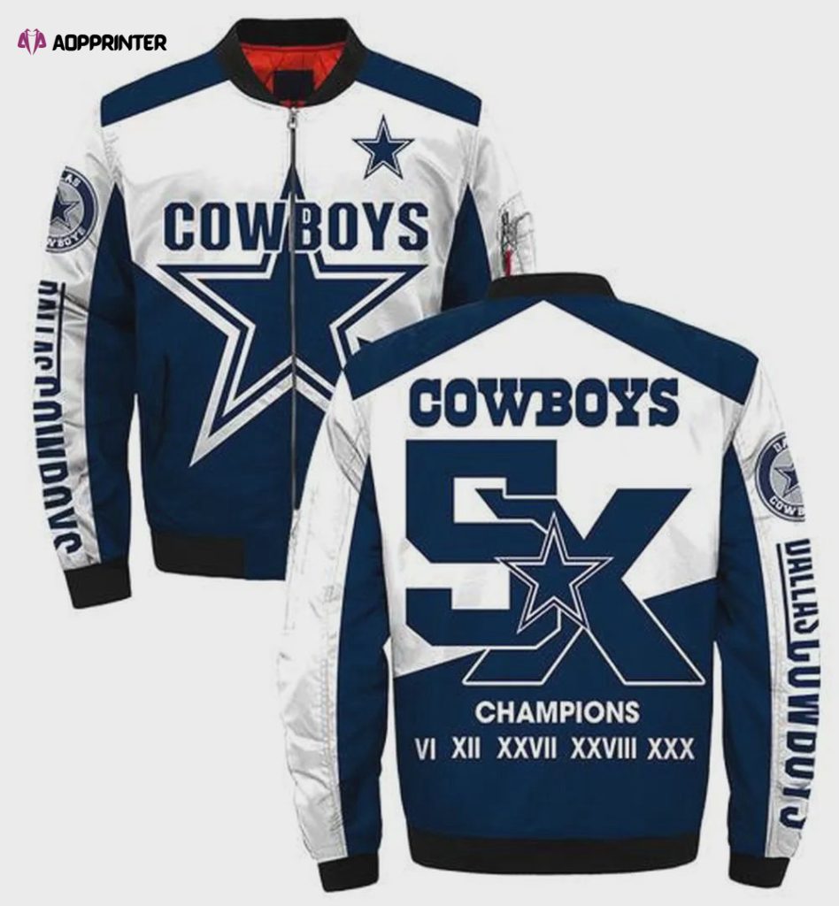 Dallas Cowboys Big Star Pattern Bomber Jacket – Blue White