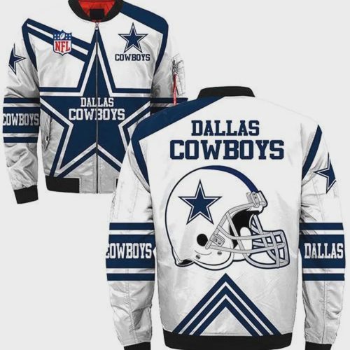 Dallas Cowboys Big Star Stripe Pattern Bomber Jacket – Blue White