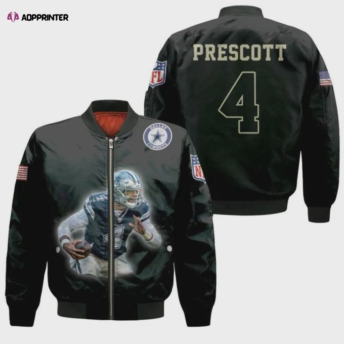 Dallas Cowboys Dak Prescott Pattern Bomber Jacket – Black