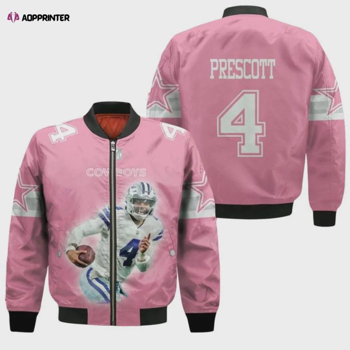 Dallas Cowboys Dak Prescott Pattern Bomber Jacket – Pink