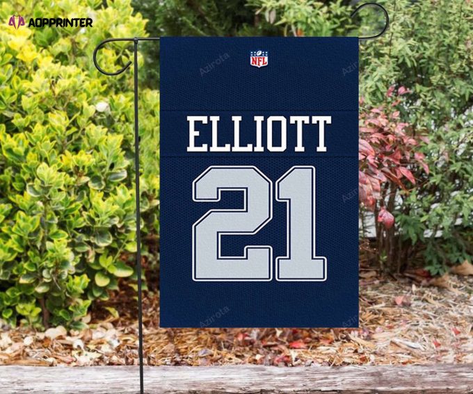 Dallas Cowboys Elliott 21 Jersey Double Sided Printing Garden Flag – House Flag Home Decor Gift – House Flag Home Decor Gift