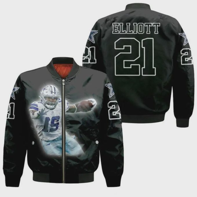 Dallas Cowboys Ezekiel Elliott Pattern Bomber Jacket – Black